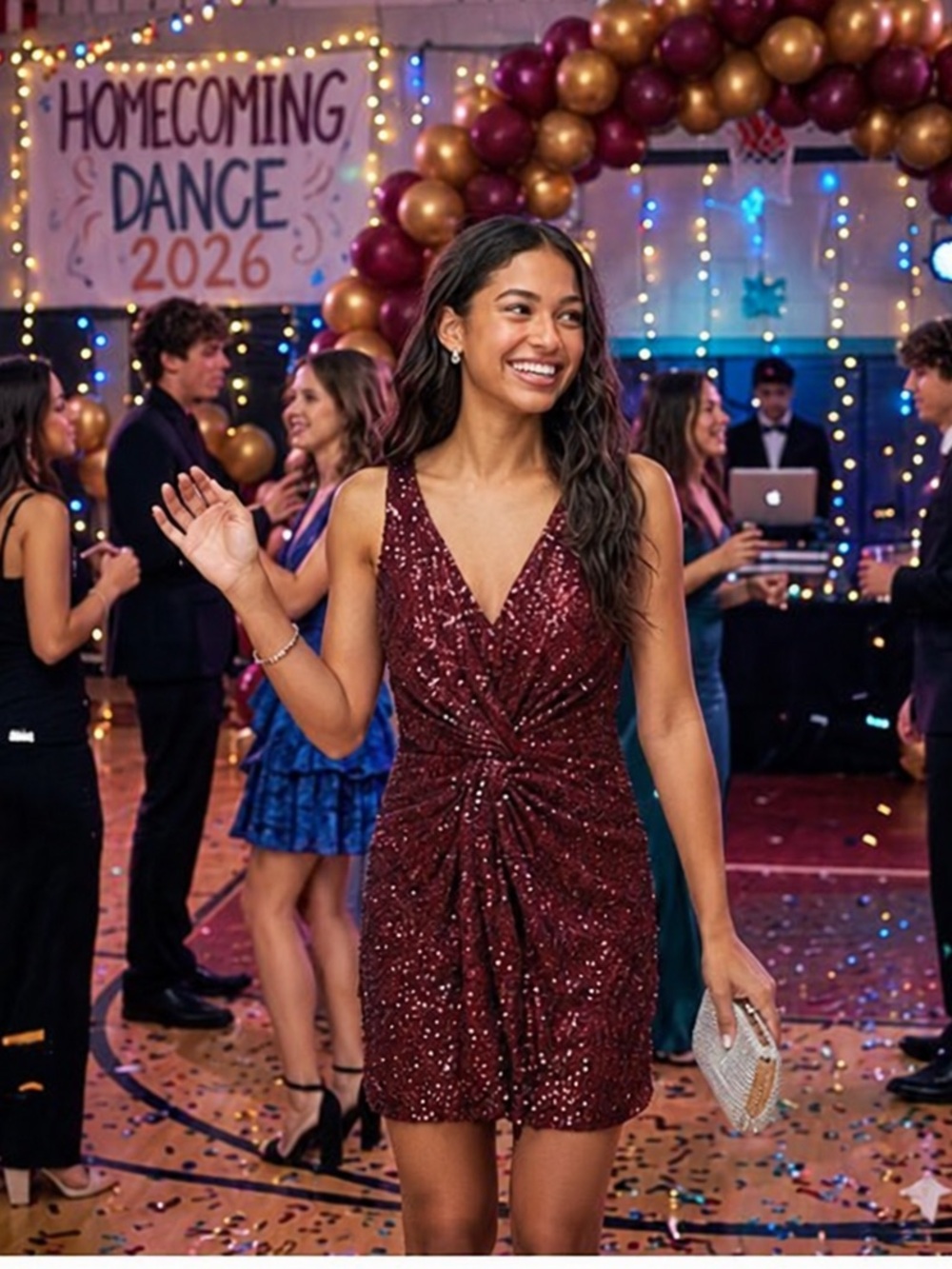 ASTR THE LABEL Sequin Homecoming Holiday Dress  Wine Burgundy Size L